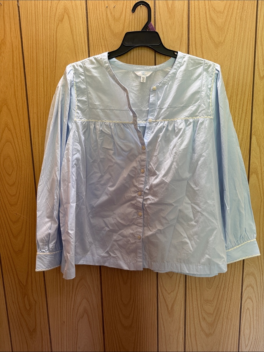 Time and Tru Light Blue Striped Button-Down Shirt - Picture 1 of 6